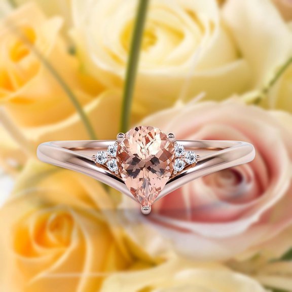 Gorgeous Minimalist 1.25 Carat Pear Cut Morganite And Diamond Moissanite Unique Engagement Ring, Affordable Wedding Ring in 10k Solid Rose Gold Gift For Her Love