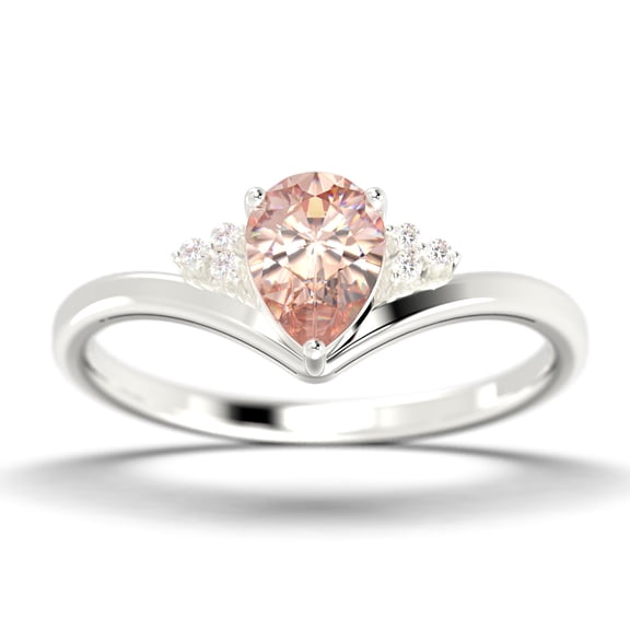 Gorgeous Minimalist 1.25 Carat Pear Cut Morganite And Diamond Moissanite Unique Engagement Ring, Affordable Wedding Ring in 925 Sterling Silver With 18k White Gold Plating Gift For Her Love