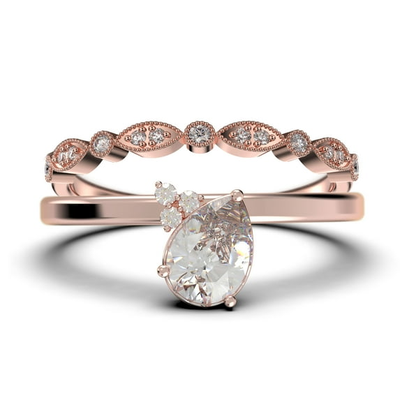 Gorgeous Minimalist 1.65 Carat Pear Cut Classic Diamond Moissanite Engagement Ring, Wedding Ring, One Matching Band in 10k Solid Rose Gold, Gift For Her, Promise Ring, Anniversary Gift