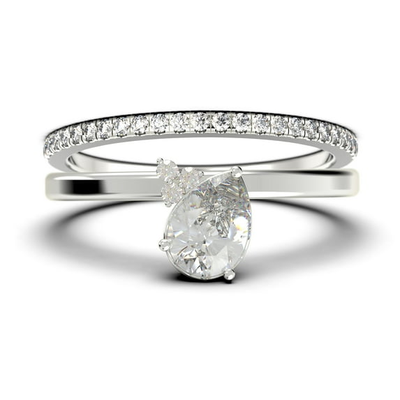 Gorgeous Minimalist 1.65 Carat Pear Cut Classic Diamond Moissanite Engagement Ring, Wedding Ring, One Matching Band in 10k Solid White Gold, Gift For Her, Promise Ring, Anniversary Gift