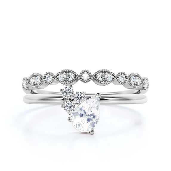 Gorgeous Minimalist 1.65 Carat Pear Cut Classic Diamond Moissanite Engagement Ring, Wedding Ring, One Matching Band in 10k Solid White Gold, Gift For Her, Promise Ring, Anniversary Gift, Bridal Set