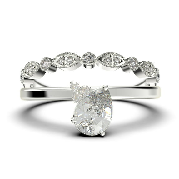 Gorgeous Minimalist 1.65 Carat Pear Cut Classic Diamond Moissanite Engagement Ring, Wedding Ring, One Matching Band In 10K Solid White Gold, Gift For Her, Promise Ring, Anniversary Gift