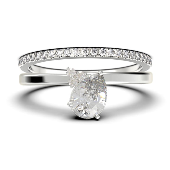Minimalist 1.65 Carat Pear Cut Moissanite & Diamond Engagement Ring in 10k White Gold