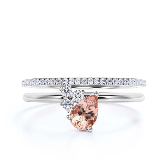 Gorgeous Minimalist 1.65 Carat Pear Cut Classic Morganite And Diamond Moissanite Engagement Ring, Wedding Ring, One Matching Band in 10k Solid White Gold, Gift For Her, Promise Ring, Anniversary Gift