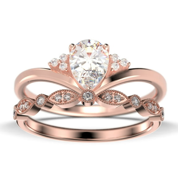 Gorgeous Minimalist 1.75 Carat Pear Cut Diamond Moissanite Unique Engagement Ring, Affordable Wedding Ring, One Matching Band in 925 Sterling Silver With 18k Rose Gold Plating
