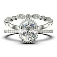 thumbnail image 1 of Gorgeous Minimalist 2.00 Carat Oval Cut Diamond Moissanite Engagement Ring, Floral Wedding Ring, One Matching Band in 925 Sterling Silver With 18k White Gold Plating, Gift For Her, 1 of 4