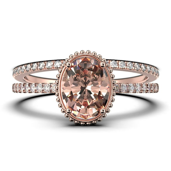 Gorgeous Minimalist 2.00 Carat Oval Cut Morganite And Diamond Moissanite Engagement Ring, Floral Wedding Ring, One Matching Band in 10k Solid Rose Gold, Gift For Her, Promise Ring, Anniversary Ring