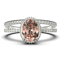 Gorgeous Minimalist 2.00 Carat Oval Cut Morganite And Diamond Moissanite Engagement Ring, Floral Wedding Ring, One Matching Band in 10k Solid White Gold, Gift For Her, Promise Ring, Anniversary Ring