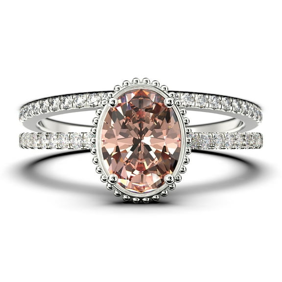 Gorgeous Minimalist 2.00 Carat Oval Cut Morganite And Diamond Moissanite Engagement Ring, Floral Wedding Ring, One Matching Band in 10k Solid White Gold, Gift For Her, Promise Ring, Anniversary Ring
