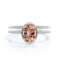 thumbnail image 1 of Gorgeous Minimalist 2.00 Carat Oval Cut Morganite And Diamond Moissanite Engagement Ring, Floral Wedding Ring, One Matching Band In 925 Sterling Silver With 18K White Gold Plating, Gift For Her, 1 of 3