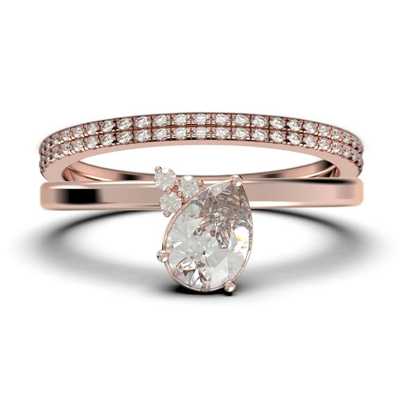 Gorgeous Minimalist 2.15 Carat Pear Cut Classic Diamond Moissanite Engagement Ring, Wedding Ring, Two Matching Band in 925 Sterling Silver With 18k Rose Gold Plating, Gift For Her
