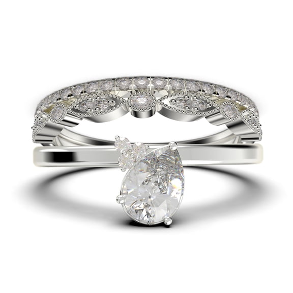 Gorgeous Minimalist 2.15 Carat Pear Cut Classic Diamond Moissanite Engagement Ring, Wedding Ring, Two Matching Band in 925 Sterling Silver With 18k White Gold Plating, Gift For Her