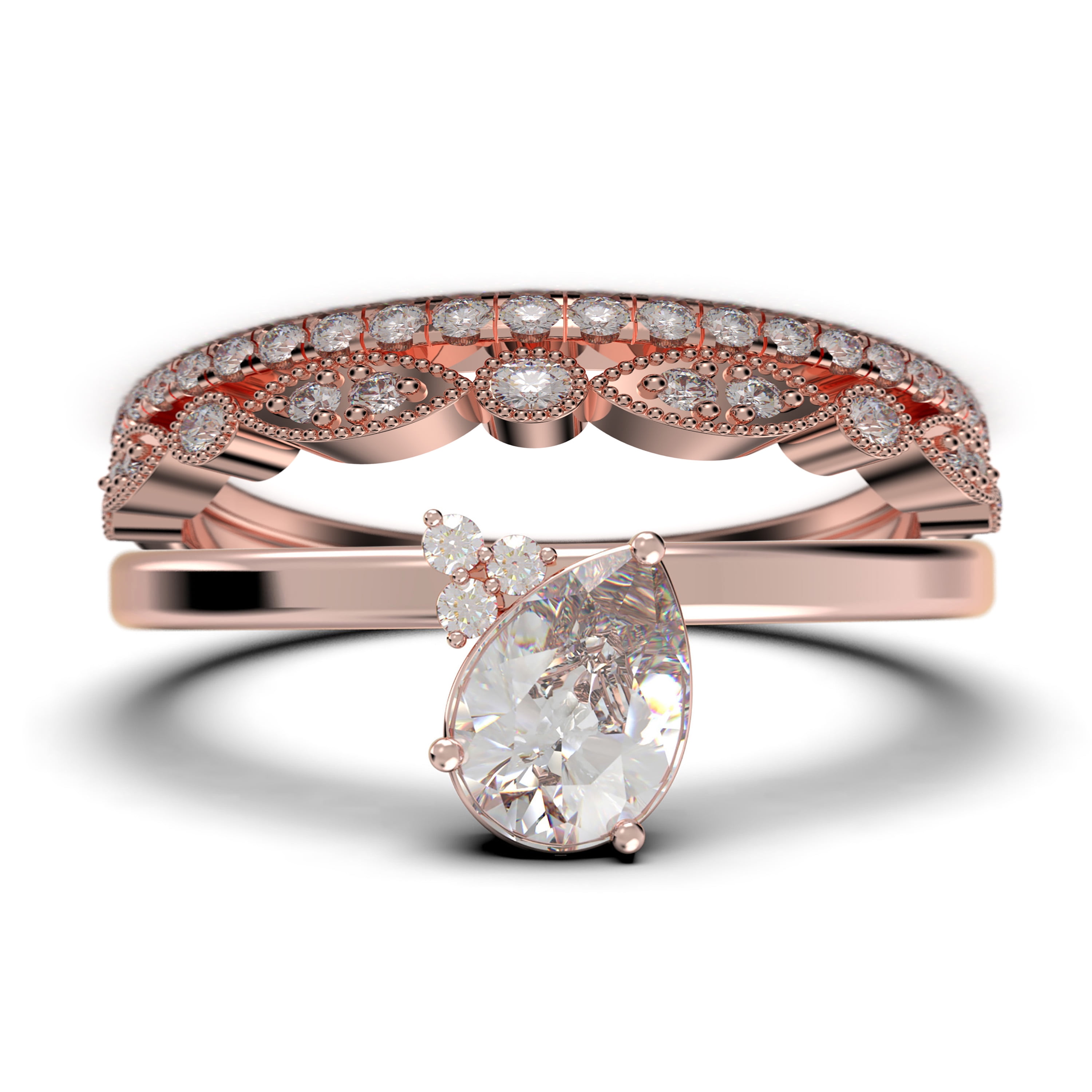 Solitaire Oval Moissanite Ring Rose Gold Diamond Matching Ring Set