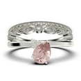 thumbnail image 1 of Gorgeous Minimalist 2.15 Carat Pear Cut Classic Morganite And Diamond Moissanite Engagement Ring, Wedding Ring, Two Matching Band in 925 Sterling Silver With 18k White Gold Plating, Gift For Her, 1 of 4