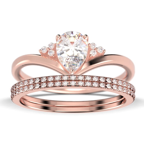 Trio 2.25 Carat Pear Cut Moissanite & Diamond Bridal Set in 10k Rose Gold