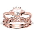 thumbnail image 1 of Gorgeous Minimalist 2.25 Carat Pear Cut Diamond Moissanite Unique Engagement Ring, Affordable Wedding Ring, Two Matching Band in 10k Solid Rose Gold Gift For Her Love, Trio Ring Set, 1 of 4