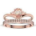 thumbnail image 1 of Gorgeous Minimalist 2.25 Carat Pear Cut Morganite And Diamond Moissanite Unique Engagement Ring, Affordable Wedding Ring, Two Matching Band in 10k Solid Rose Gold Gift For Her Love, Trio Ring Set, 1 of 4