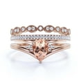thumbnail image 1 of Gorgeous Minimalist 2.25 Carat Pear Cut Morganite And Diamond Moissanite Unique Engagement Ring, Affordable Wedding Ring, Two Matching Band in 10k Solid Rose Gold Gift For Her Love, Trio Ring Set, 1 of 3