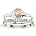 thumbnail image 1 of Gorgeous Minimalist 2.25 Carat Pear Cut Morganite And Diamond Moissanite Unique Engagement Ring, Affordable Wedding Ring, Two Matching Band in 925 Sterling Silver With 18k White Gold Plating, 1 of 4