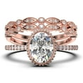thumbnail image 1 of Gorgeous Minimalist 2.50 Carat Oval Cut Diamond Moissanite Engagement Ring, Floral Wedding Ring, Two Matching Band in 10k Solid Rose Gold, Gift For Her, Promise Ring, Anniversary Ring, 1 of 4
