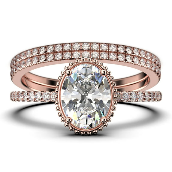 Gorgeous Minimalist 2.50 Carat Oval Cut Diamond Moissanite Engagement Ring, Floral Wedding Ring, Two Matching Band in 10k Solid Rose Gold, Gift For Her, Promise Ring, Anniversary Ring