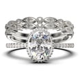 thumbnail image 1 of Gorgeous Minimalist 2.50 Carat Oval Cut Diamond Moissanite Engagement Ring, Floral Wedding Ring, Two Matching Band in 925 Sterling Silver With 18k White Gold Plating, Gift For Her, 1 of 4