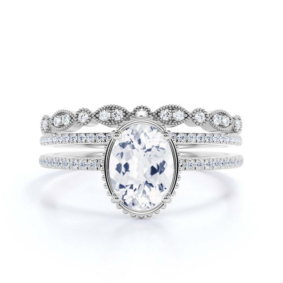 Gorgeous Minimalist 2.50 Carat Oval Cut Diamond Moissanite Engagement Ring, Floral Wedding Ring, Two Matching Band in 925 Sterling Silver With 18k White Gold Plating, Surprisingly Gift For Her
