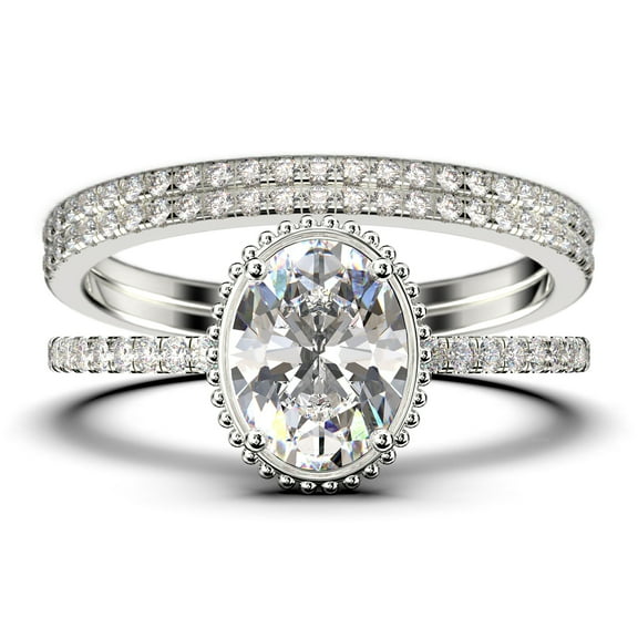 Gorgeous Minimalist 2.50 Carat Oval Cut Diamond Moissanite Engagement Ring, Floral Wedding Ring, Two Matching Band in 925 Sterling Silver With 18k White Gold Plating, Gift For Her