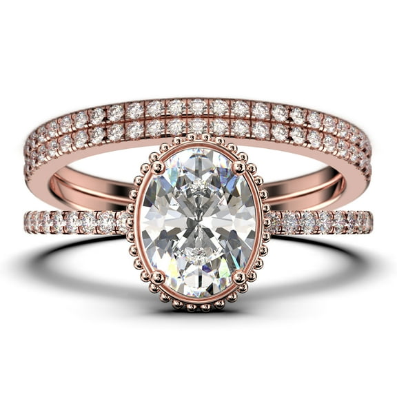 Gorgeous Minimalist 2.50 Carat Oval Cut Diamond Moissanite Engagement Ring, Floral Wedding Ring, Two Matching Band In 10K Solid Rose Gold, Gift For Her, Promise Ring, Anniversary Ring