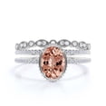 thumbnail image 1 of Gorgeous Minimalist 2.50 Carat Oval Cut Morganite And Diamond Moissanite Engagement Ring, Floral Wedding Ring, Two Matching Band in 10k Solid White Gold, Gift For Her, Promise Ring, Anniversary Ring, 1 of 3