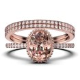 thumbnail image 1 of Gorgeous Minimalist 2.50 Carat Oval Cut Morganite And Diamond Moissanite Engagement Ring, Floral Wedding Ring, Two Matching Band in 10k Solid Rose Gold, Gift For Her, Promise Ring, Anniversary Ring, 1 of 4