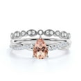 thumbnail image 1 of Gorgeous Minimalist Art Deco 1.75 Carat Pear Cut Authentic Morganite And Diamond Moissanite Engagement Ring, One Matching Band, Twisted Band Wedding Ring in 10k Solid White Gold Gift For Her, 1 of 3