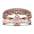 thumbnail image 1 of Gorgeous Minimalist Art Deco 2.25 Carat Pear Cut Authentic Morganite And Diamond Moissanite Engagement Ring, Two Matching Band, Twisted Band Wedding Ring in 10k Solid Rose Gold Gift For Her, 1 of 4