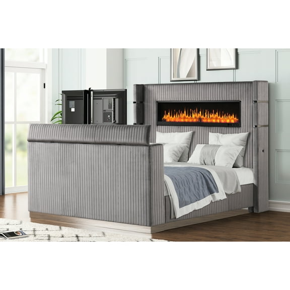 Gorgeous Modern Queen Bed With Headboard Fireplace & Tv Stand In Gray Lavish Ambiance Grey Accommodation