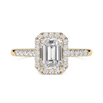 Gorgeous Moissanite Halo Emerald Cut Diamond Ring Bridal Promise Ring Plated Women's Yellow Gold Ring Wedding Set