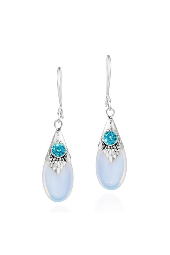 Gorgeous Moonstone Teardrop Simulated Blue Aquamarine Sterling Silver Earrings