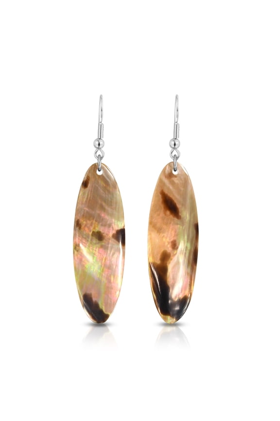 Gorgeous Natural Brown Lip Shell Long Oval-Shaped Dangle Earrings