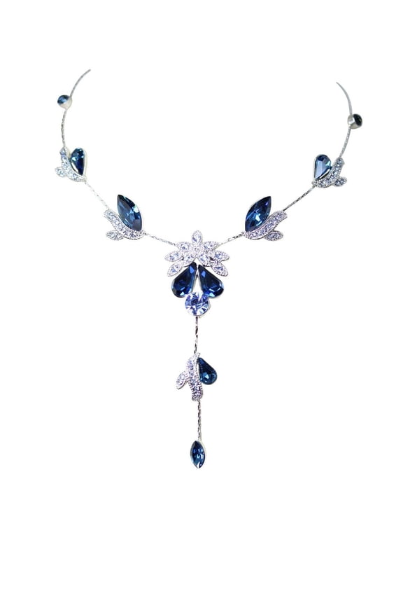 Gorgeous Navy Blue Crystal Floral Necklace Earrings Set