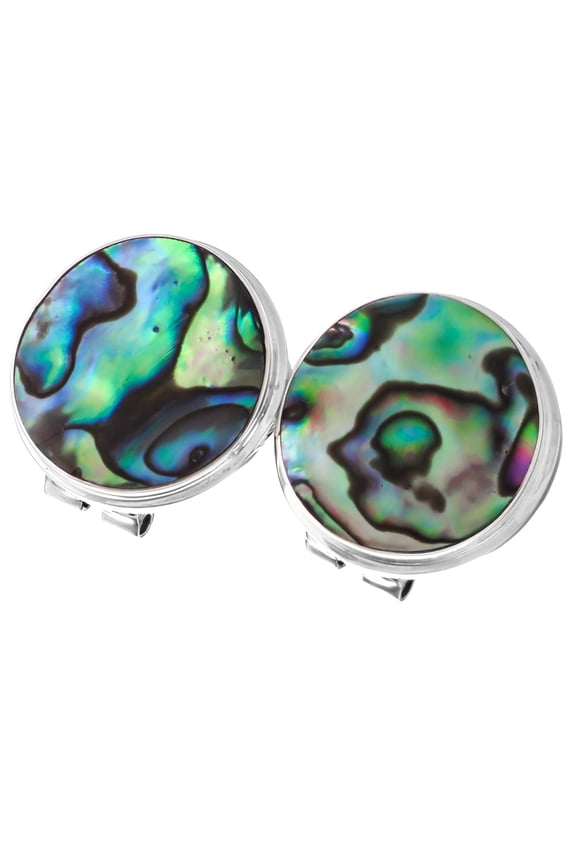 Gorgeous Paua Abalone Shell 925 Sterling Silver Omega Post Earrings, 3/4"