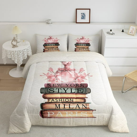 Gorgeous Perfume Bedding Queen, Modern Fashion Design Comforter Set Lady Women Books Decorations Bedding Comforter Sets, Luxury Gifts Chic Theme Bed Set Glam Room Decor