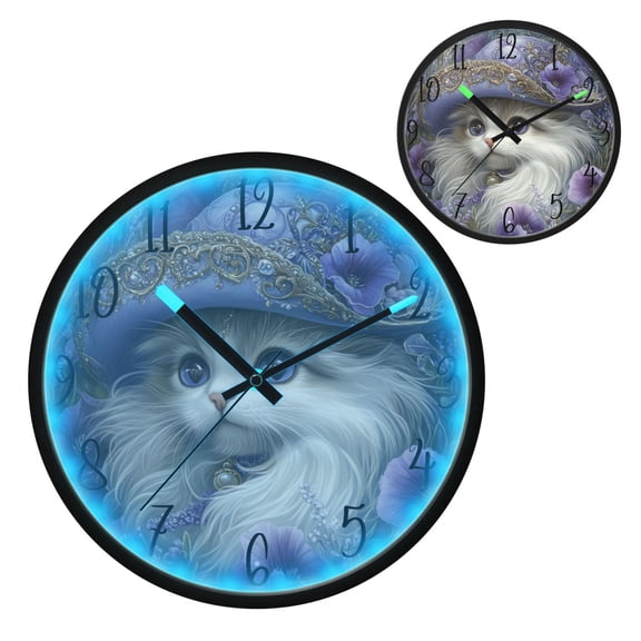 Gorgeous Persian Cat Luminous Wall Clock with Sound-Activated LED 12-Inch Silent Acrylic Timepiece for Bedroom Livingroom or Office