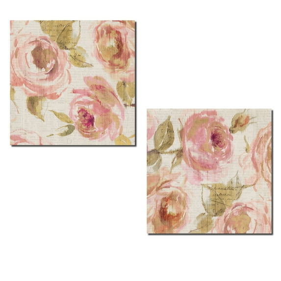 Gorgeous Pink Floral Rose and Bud Prints by Pela; Two 12x12in Fine Art Poster Prints
