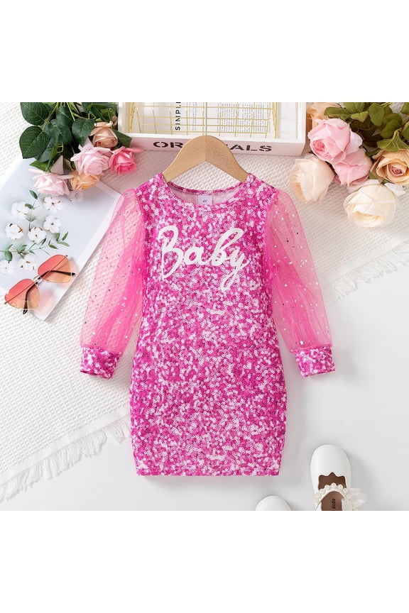 Gorgeous Pink Sequin Kids Dress Party and gathering outfit