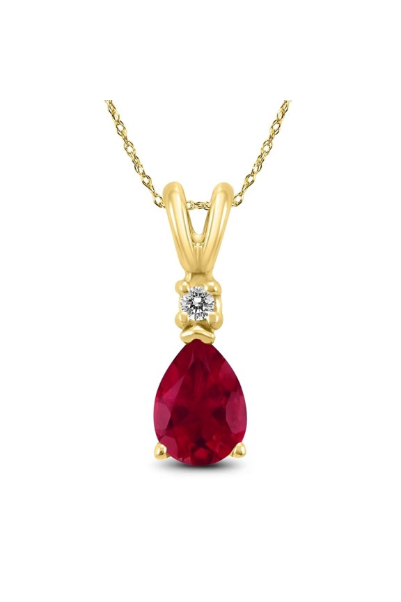 Gorgeous Prong Set 1 Cttw Pear Shaped Ruby Pendant with Solitaire Diamond In 14K Yellow Gold