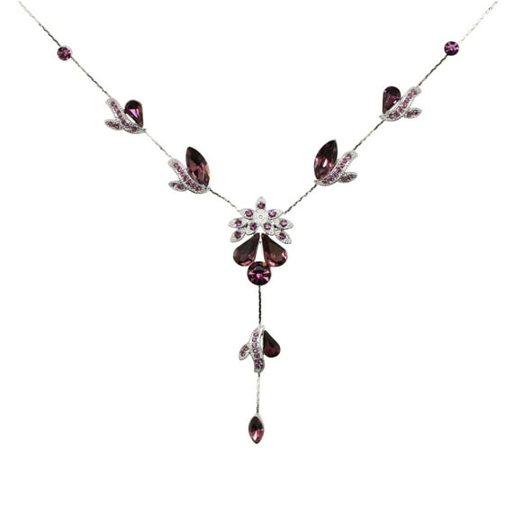 Gorgeous Purple Crystal Floral Necklace Earrings Set