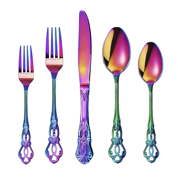 Gorgeous Retro Royal Rainbow Stainless Steel 20 Pieces Flatware Set, Multicolour Silverware Set, Anti-Rust Stainless Steel Dark Cutlery Set Utensils Including Fork Spoon and Knife