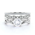 thumbnail image 1 of Gorgeous Rings Boho & Hippie 2.10 Carat Round Cut Diamond Moissanite Engagement Ring, Wedding Ring, Two Matching Band In 925 Sterling Silver With 18K White Gold Plating, Promise Ring, Lovely Gift, 1 of 3