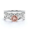 thumbnail image 1 of Gorgeous Rings Boho & Hippie 2.10 Carat Round Cut Morganite And Diamond Moissanite Engagement Ring, Wedding Ring, Two Matching Band In 925 Sterling Silver With 18K White Gold Plating, Promise Ring, 1 of 3