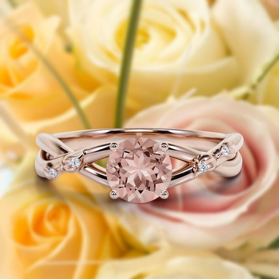 Gorgeous Rings Boho & hippie 1.10 Carat Round Cut Morganite And Diamond Moissanite Engagement Ring, Unique Wedding Ring in 925 Sterling Silver With 18k Rose Gold Plating, Promise Ring, Lovely Gift