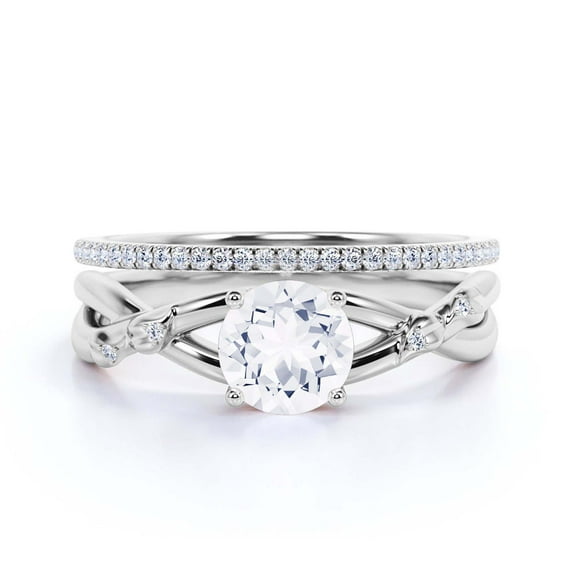 Gorgeous Rings Boho & hippie 1.60 Carat Round Cut Diamond Moissanite Engagement Ring, Wedding Ring, One Matching Band in 925 Sterling Silver With 18k White Gold Plating, Promise Ring, Lovely Gift